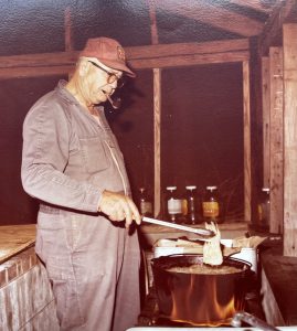 Jeofry frying fish, or maybe frog legs.